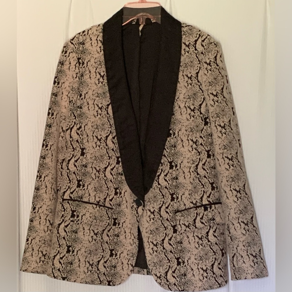 Free People Blazer Single Button Closure Black w Pink Texture Print Lined Small